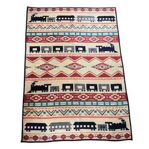 Vintage San Marcos Blanket 80x60 Southwestern Locomotive Train Plush Throw